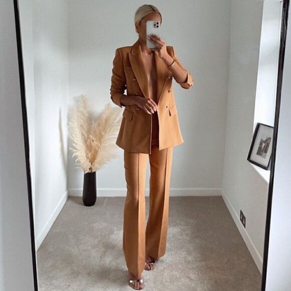 ZARA DARK CAMEL PANTS WIDE LEG NEW XS - Picture 2 of 12